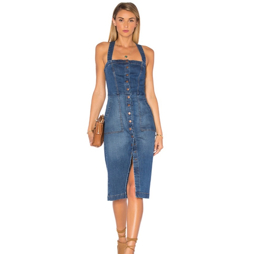 LEVEL 99 Claire Snap Front Denim Midi Dress
